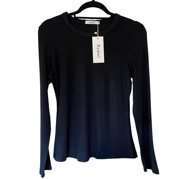 Amazon Tops - NWT Amazon Women's Black Ribbed Long Sleeve Crew Neck Top Size‎ Large Stretchy